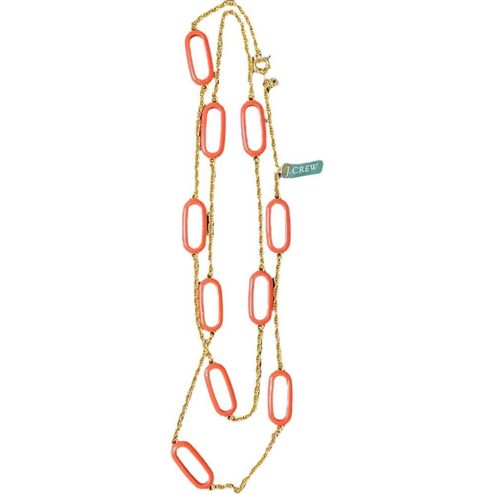 J.Crew Necklace Long Coral Oval Link Statement Gold Tone Rope NWT